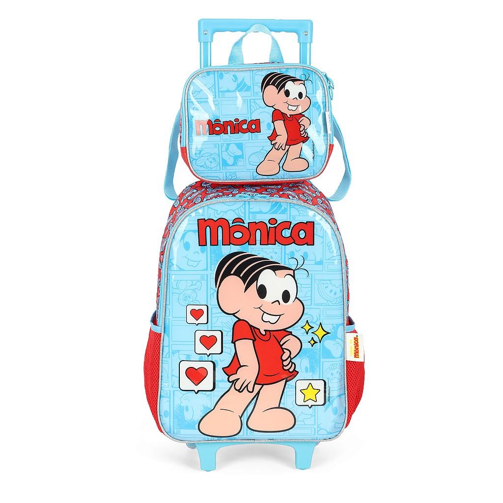 Kit Mochila Rodinhas e Lancheira Luxcel Turma da Mônica Azul | Shopee ...