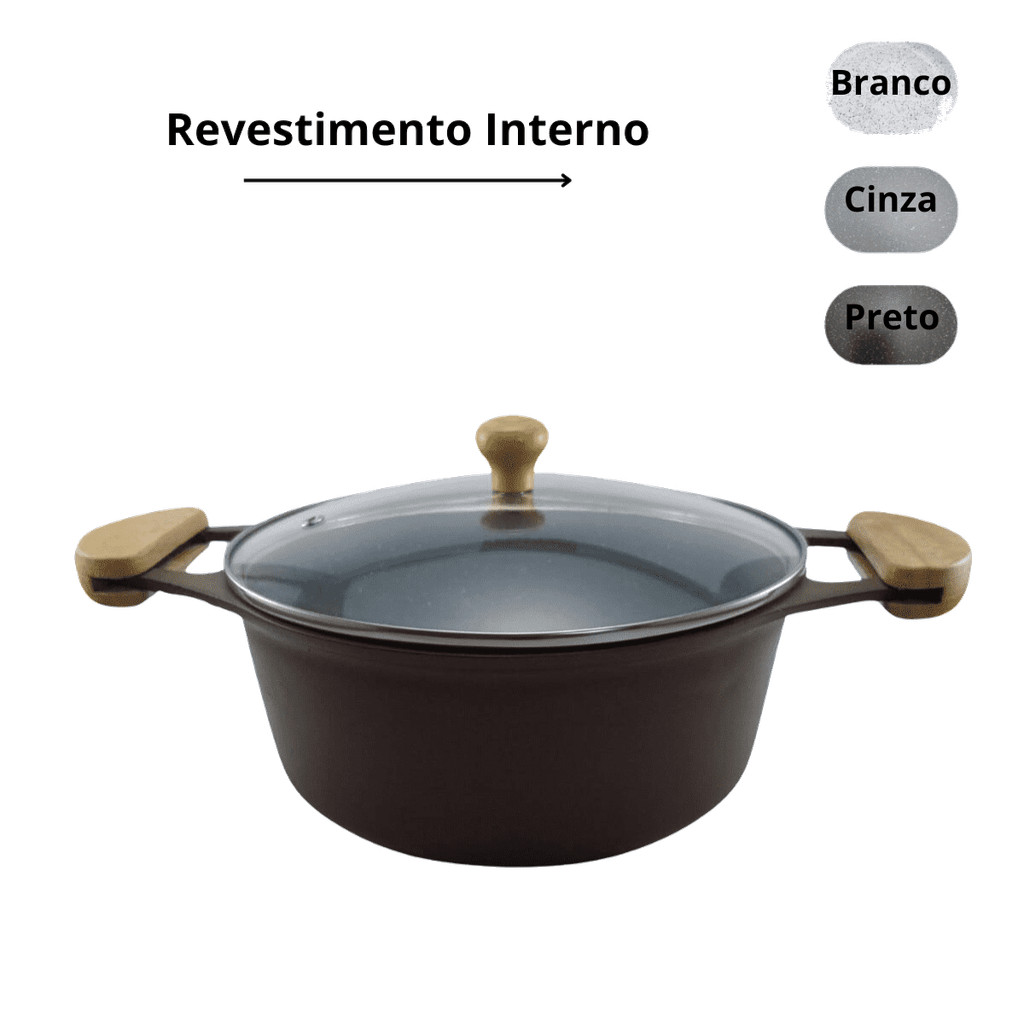 Caçarola Panela Marrom Antiaderente Cerâmica Tampa Vidro18cm Shopee