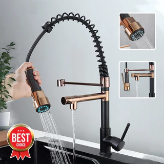 Torneira Duplo JatoCozinha Gourmet Com Filtro Sem Refil - Spray de Pia 360° Extensor Dourado (Água Fria e Quente)