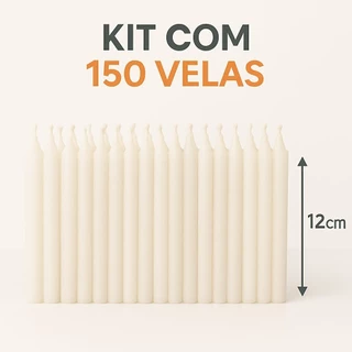 Kit 150 Velas Palito Branca Parafina Pura Queima Prolongada Premium