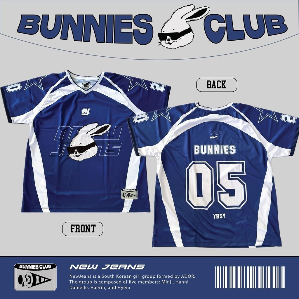 Novo JEANS BUNNIES CLUB EXO-Y2K Azul Totalmente Sublimado Manga