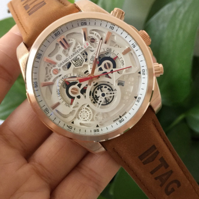 Relógio Cronógrafo Homem De Luxo Multifuncional Movimento Quartzo Moda Com Desenho De Mostrador Esqueleto