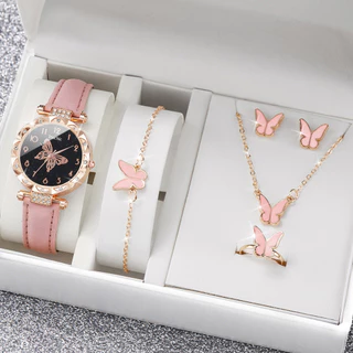 Relógio de Quartzo Fashion Diamond Ladies Watch Butterfly Cinto Digital Butterfly + Conjunto de Jóias Butterfly