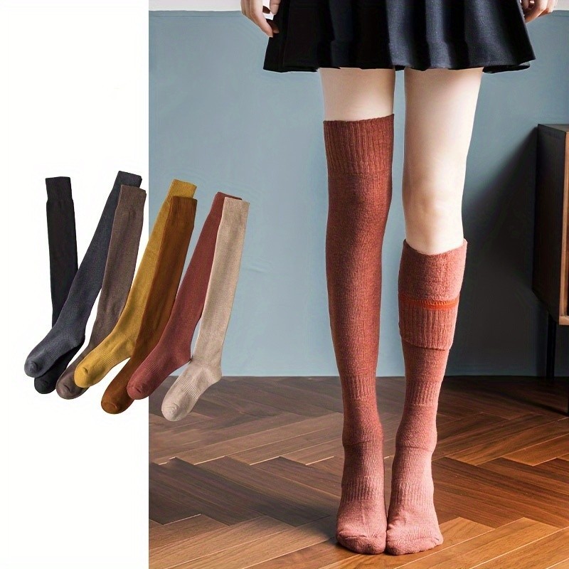 Meias de Joelho Sobre o Joelho Versão coreana jk Primavera Outono Inverno Meias Médias Altas Meias Quentes Terry Meias Quentes Moda Feminina Tendência
