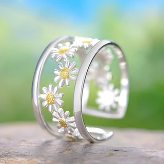 1pc Flower Daisy Fashion Daisy Cute Simple Alloy Two-Color Wide Version Anel Aberto Oco 7 Tamanho Festa Feminina Festa Diária de Lazer