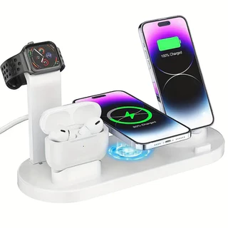 6 em 1 carregador sem fio suporte almofada para 15 14 13 12 11 x apple relógio de mesa carregadores de telefone estação doca de carregamento rápido