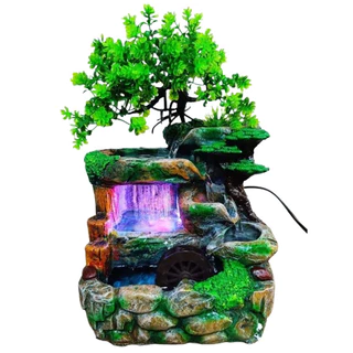 Fonte Água Decorativa Moinho Bonsai Cascata Led Cachoeira