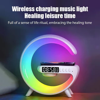 Lâmpada De Mesa De Som De Carregamento Sem Fio Rápido Rgb Relógio De Alarme De Longa Duração Da Bateria