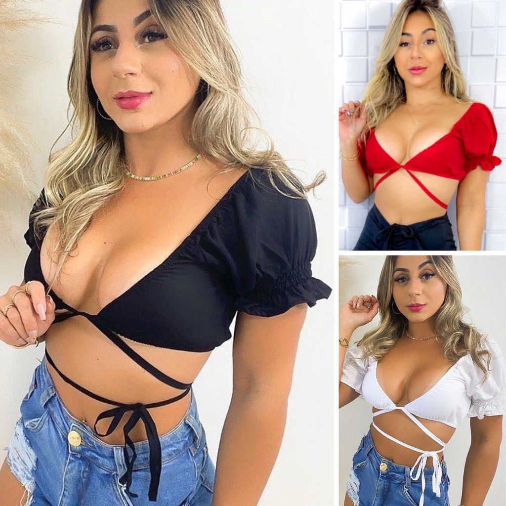 Top Cropped Feminino Amarração Cruzado Multiformas Com Bojo Suplex