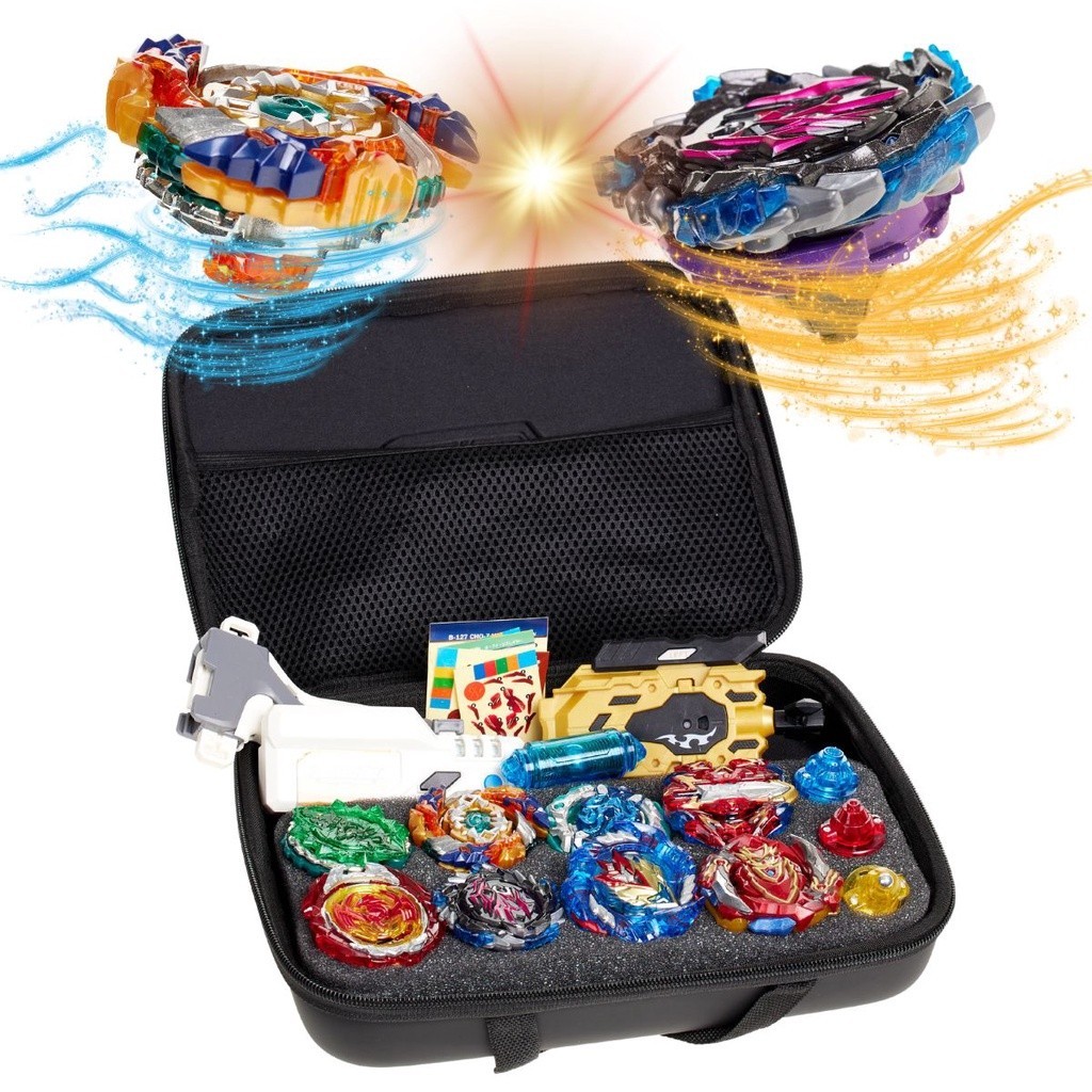 Beyblade Maleta Kit Com 8 Beyblade + Lançador Dupla Rotação buster ...