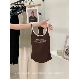 Lovito Regata casual com estampa de letras para mulheres LNA73559