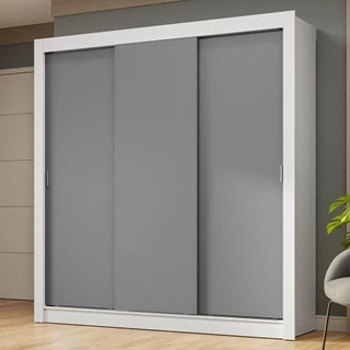 Guarda-Roupa Casal 3 Portas de Correr Branco/Cinza Nobre Madesa em Oferta na Shopee