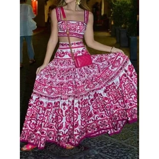 Mulheres de outono e inverno novo temperamento elegante conjunto de duas peças impresso conjunto de pêndulo grande (25259)