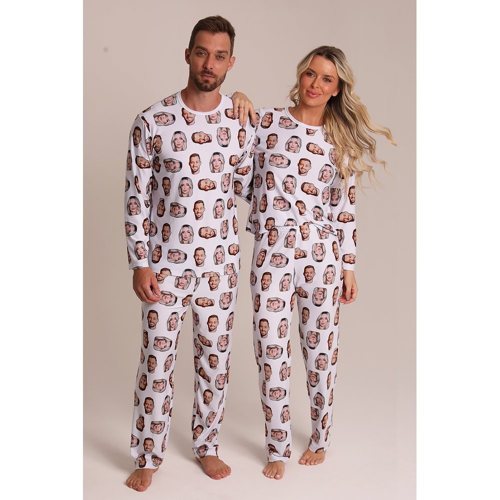 Kit Pijama Longo Personalizado com Fotos para Casal Pijama