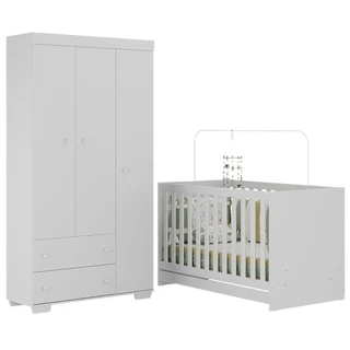Quarto Infantil com Berço Colchão Incluso e Guarda-Roupas Algodão Doce Multimóveis MP4248