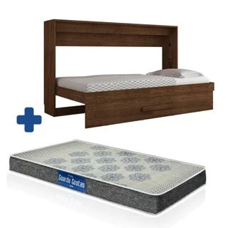 Cama De Parede Dobrável Solteiro Horizontal Malbec Framar Com Colchão Probel D20