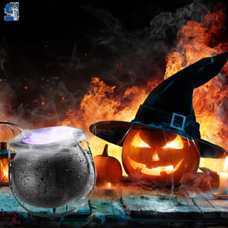 kpo2 Novo Halloween Bruxa Pote Máquina De Fumaça Nevoeiro Fabricante Fonte Água Fogger Mudança Cor Festa Prop