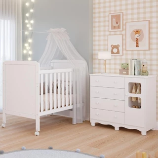 Quarto de Bebê Completo Berço Americano Mini Cama Cloe 2 Em 1 Cômoda Uli 4 Gavetas 1 Porta 100% MDF em Oferta na Shopee