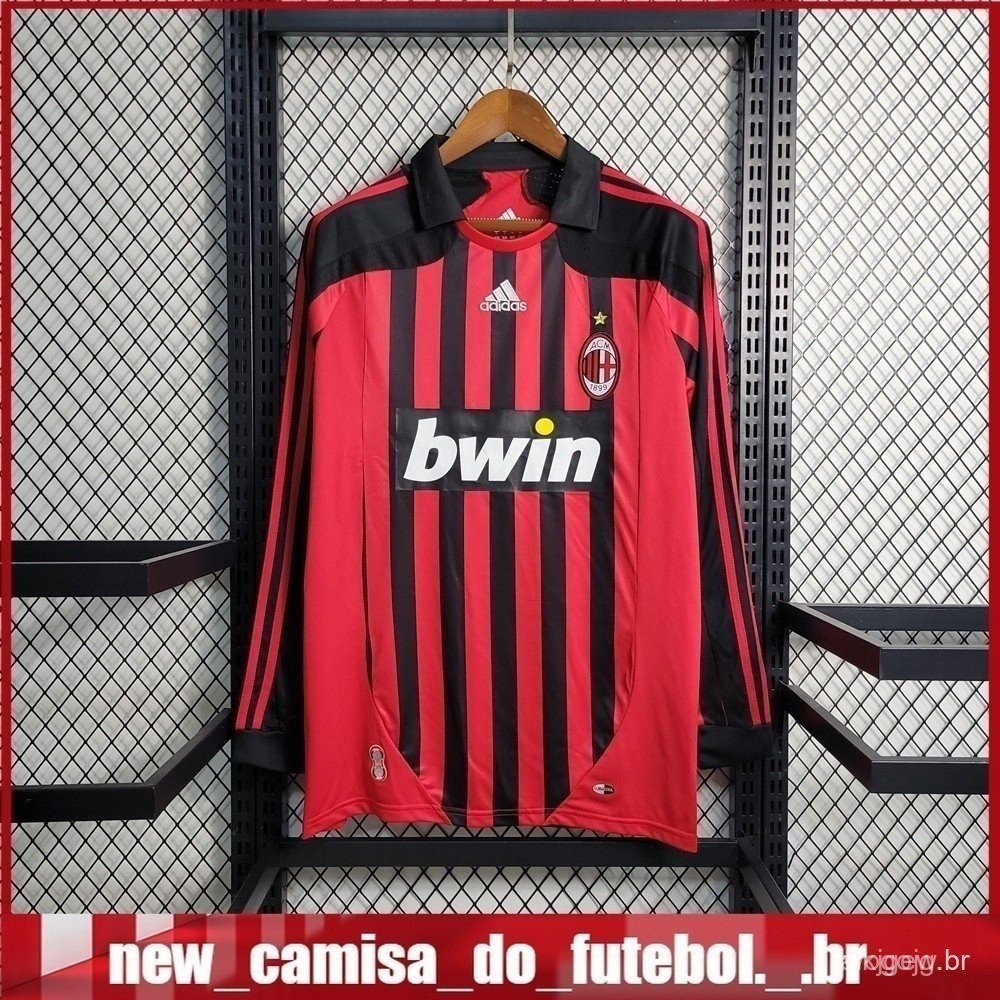 2007/08 AC Retro Football Shirt-Camiseta Vermelha Manga Longa Homem Milan Home I