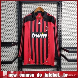 2007/08 AC Retro Football Shirt-Camiseta Vermelha Manga Longa Homem Milan Home I