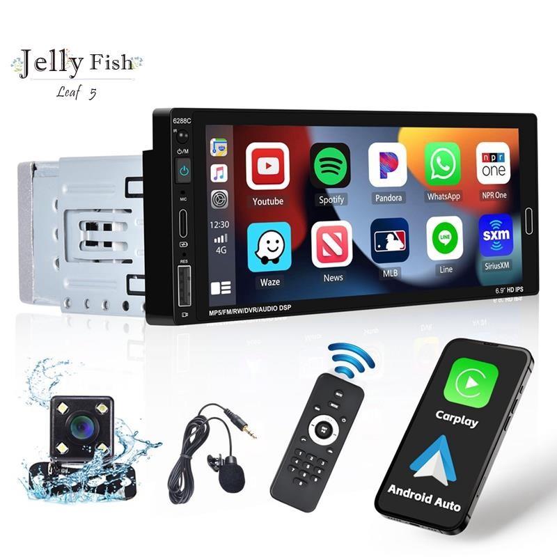 6.9 Polegada Carro Estéreo Único Din Rádio Do Carplay Android Auto , Tela De Toque HD Bluetooth Espelho Link FM EQ SWC Substituição