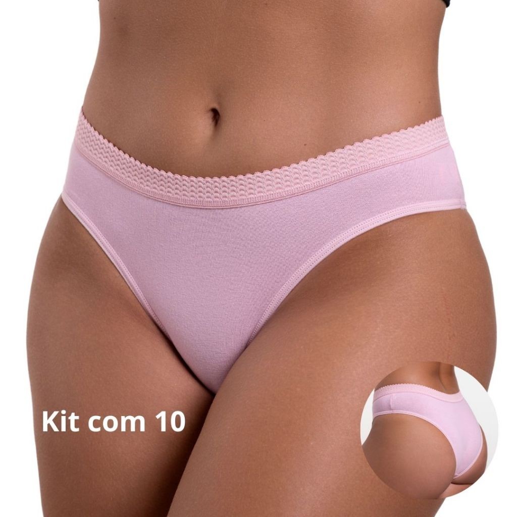 Kit Calcinha Algodão Conforto Tanga Cotton Cós Largo Feminina