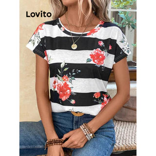 Lovito Camiseta feminina casual com estampa floral LBL16296