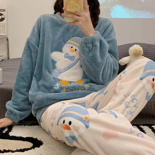 [Envio Em 48 Horas] Conjunto De Pijama Quente De 2 Peças De Manga Comprida Coral De Inverno Para Mulheres/Lazer 2023 em Oferta na Shopee