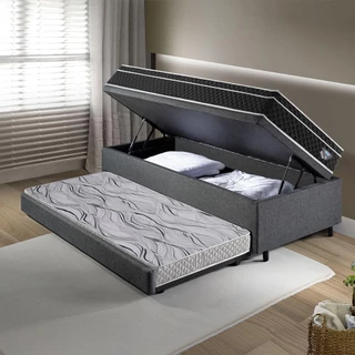 Bicama Box Baú Solteiro Com Colchão Gransleep Ecoflex Molas Verticoil Linho Cinza 88x188 em Oferta na Shopee