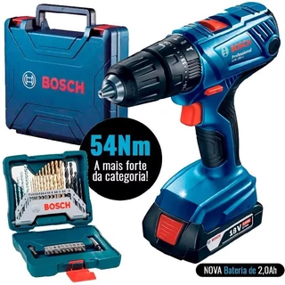 Furadeira Parafusadeira de Impacto Bateria 18V GSB 180-LI + Estojo 30 Peças X-Line BOSCH