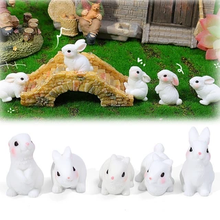 4/5Pcs Mini Resina Ornamentos De Mesa De Coelho Bonitos Estátua Da Paisagem Animal Decoração De Cenas De Bricolage Em Casa