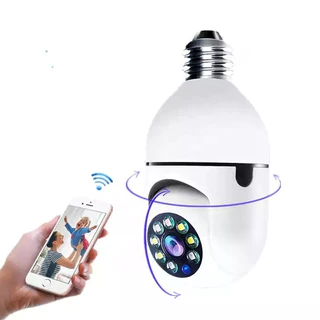 Câmera Segurança Wifi Ip Sem Fio Giratória 360 Com Encaixe Lampada Bocal Rosca Aplicativo V380 Full HD Visão Noturna Bivolt - 110/ 220