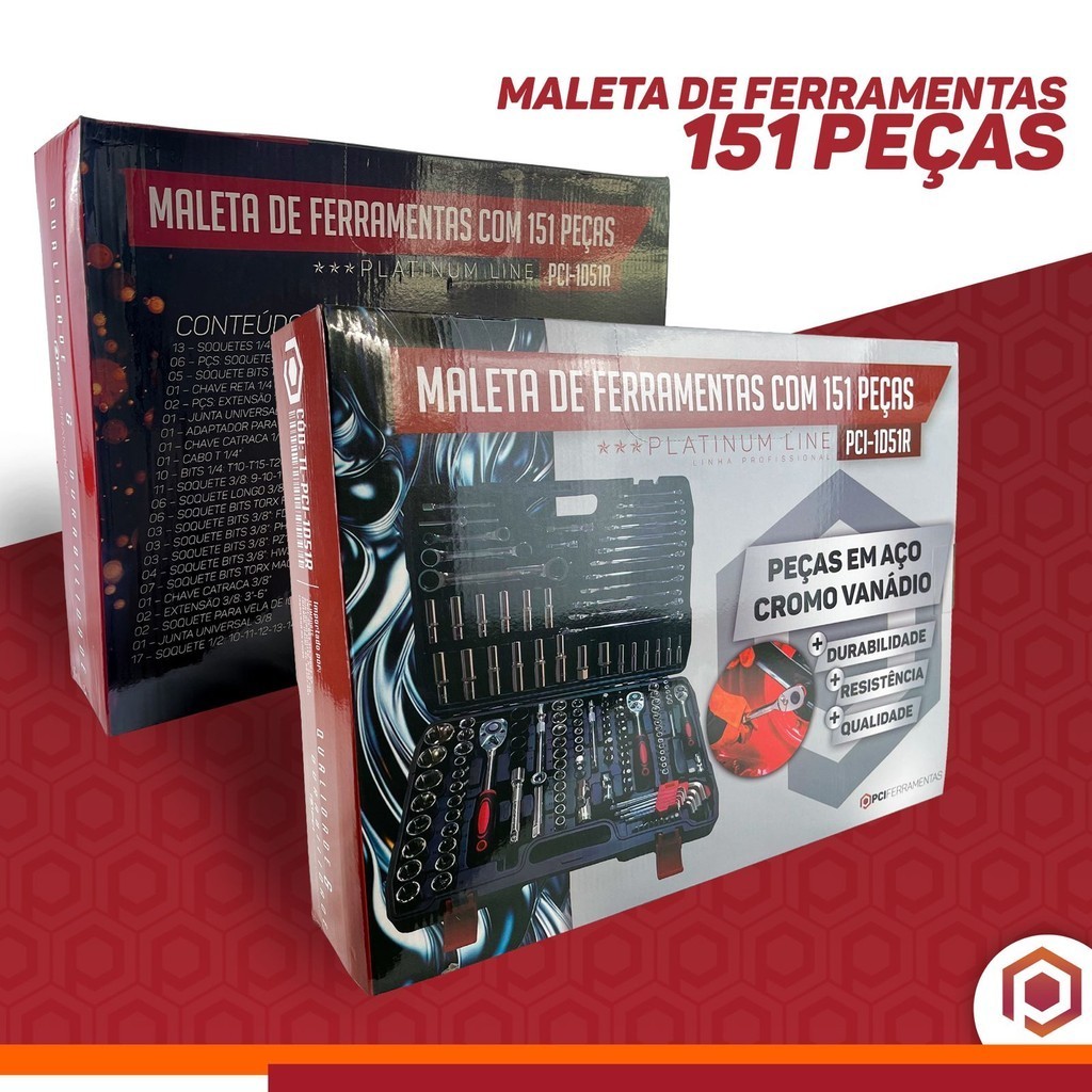 Maleta Ferramentas 151 Peças Jogo De Soquete Chave Catraca