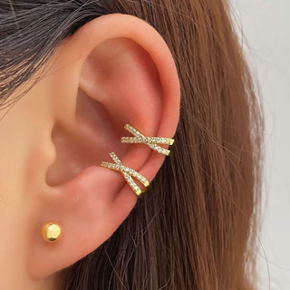 Cruz de corrente única da moda com clipe de orelha de torção de diamante sem brincos perfurados Conjunto de jóias de casal