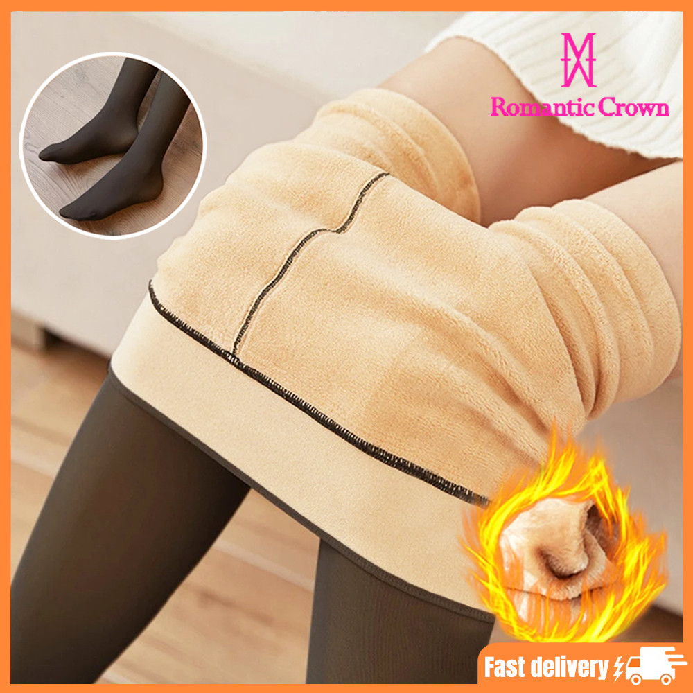 Meia-Calça Térmica Forrada Peluciada Translúcida De Lã Quente Feminina Para Inverno