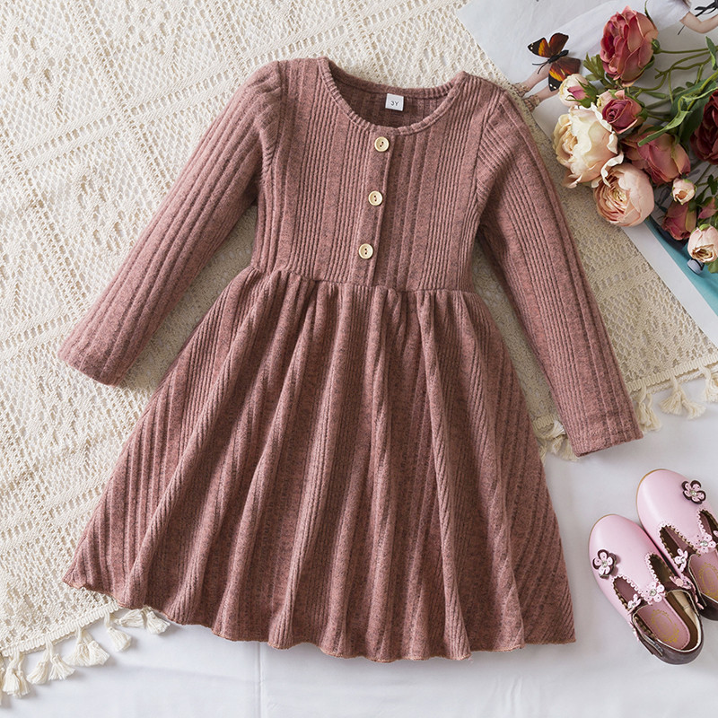 navy blue dress for baby girl Chocolate Brown Cotton Blend Knit Sweater Dress: Brown Midi Winter Dress main image 0
