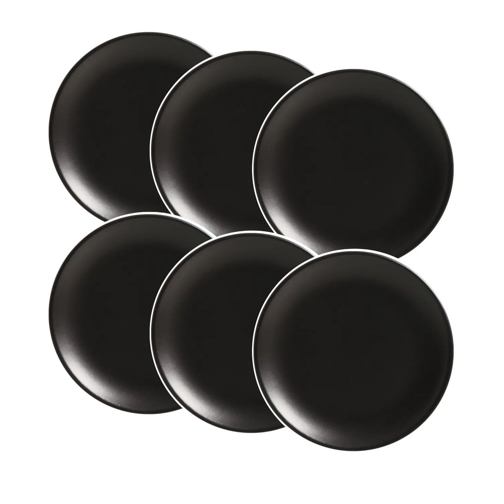 Conjunto de 6 Pratos Sobremesa de Cerâmica Preto Acetinado 21cm - Alleanza