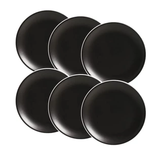 Conjunto de 6 Pratos Sobremesa de Cerâmica Preto Acetinado 21cm - Alleanza