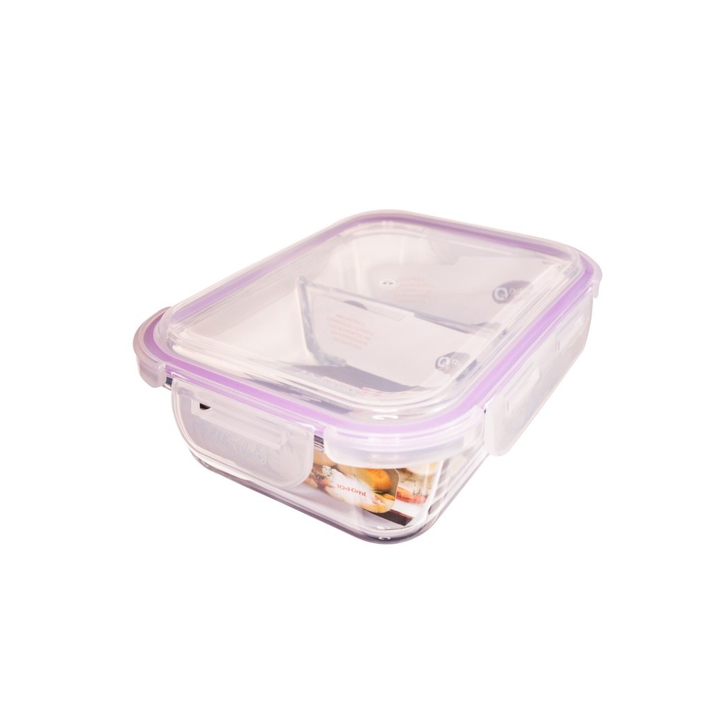 Kit 4 Pote Vidro Retangular Divisória Tampa Hermética 640ml