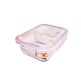 Kit 4 Pote Vidro Retangular Divisória Tampa Hermética 640ml