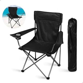 Cadeira Dobrável Com Porta Copos Aço Camping Pesca Praia Portátil Até 100kgs Com Bolsa de Transporte