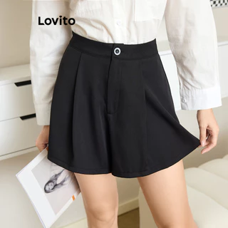 Lovito Shorts casual liso com babados e zíper para mulheres L100MD487
