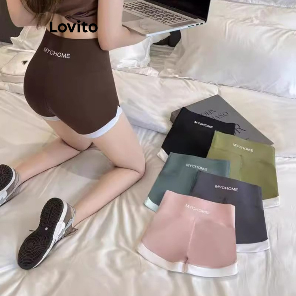 Lovito Legging esportiva colorida colorblock com letras esportivas para mulheres LNM65182