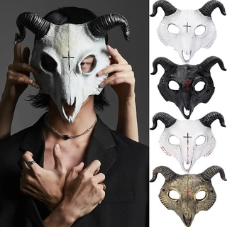 Máscara de cabeça de chifre de demônio assustador/Máscara de caveira de ovelha fêmea Multi-Color Family Personagem Festa de Halloween/Acessórios de RPG de fantasia