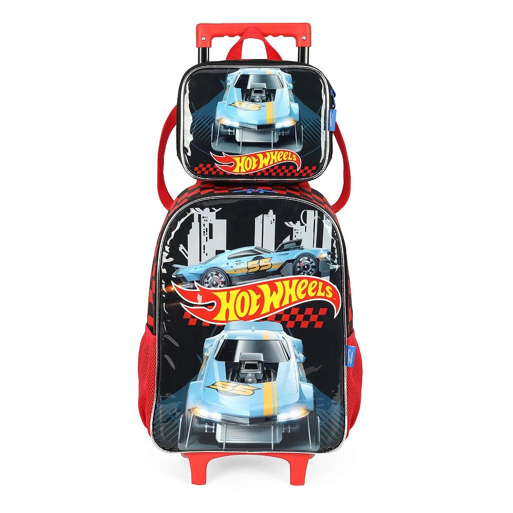 Kit Mochila de Rodinhas e Lancheira Luxcel Hot Wheels Preto | Shopee Brasil