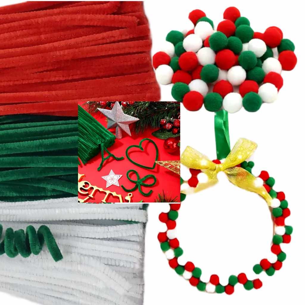 Natal Haste de Chenille / Pompom Colorido Natal de Poliéster