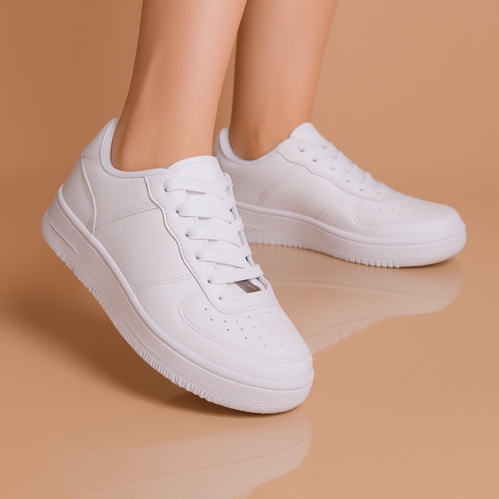 Tênis Branco Unissex Force Feminino Casual Caminhada Dia Dia Minimalista Preto Masculino