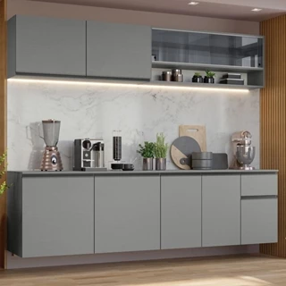 Armário de Cozinha Completa 240 cm Suspenso Nice Madesa 05 em Oferta na Shopee