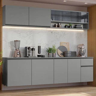 Armário de Cozinha Completa 240 cm Suspenso Nice Madesa 05 em Oferta na Shopee