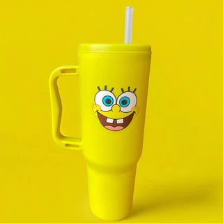 Copo com Canudo Bob Esponja 1200ml + Brinde Personalizado Em Policarbonato